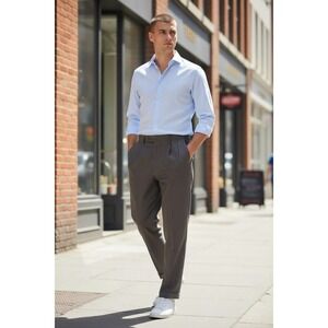 Ralph Ralph Lauren Men Pleated Dress Pants Gray Polyester Rayon Spandex Size 34W